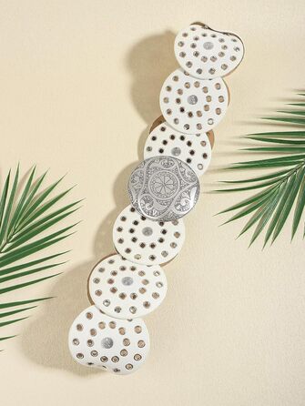 Жіночий шкіряний пояс LIMHOO з вирізами, білий, розмір XL (150 см) в стилі бохо вестерн