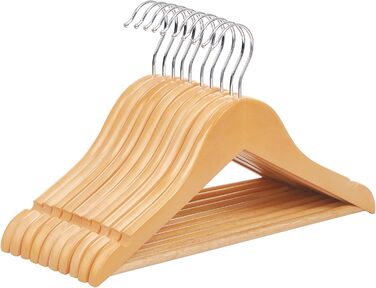 Дерев'яні вішалки для одягу SONGMICS для дітей, 10 шт., з перекладиною, затискачами, поворотний гачок 360°, довжина 35 см, білий CRW006W02