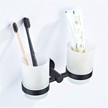 SXLSZ Matte Black Toothbrush Holder Wall Mounted, with 2 x Frosted Glass Toothbrush Cups/Mouthwash Cups, Electric Toothbrush Holder Set, Bathroom Accessories Toothbrush Cups