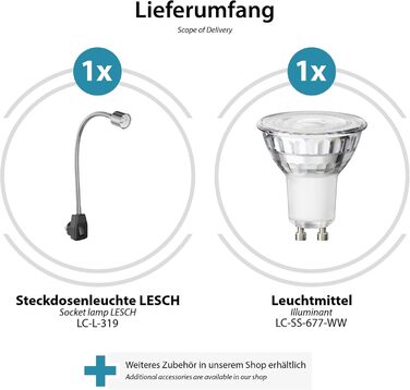 Світлодіодна настільна лампа LESCH з гнучкою ніжкою (Швангенгальс), хром/чорний, з LED GU10 (тепле біле світло, 7.6W, 1103lm, 33°)