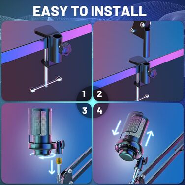 USB мікрофон для геймінгу та стримінгу: конденсаторний мікрофон з виносним кріпленням, кабель 1.5м, сумісний з PC, PS4/PS5, iOS/Windows/Android