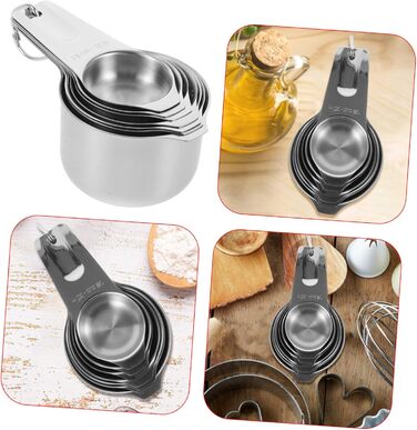 Cieeo 2-piece measuring cup and spice set. Large measuring cup, easy to use, schnapps cup, gold ladle, measuring cup for measuring, teacup, stainless steel, silver.