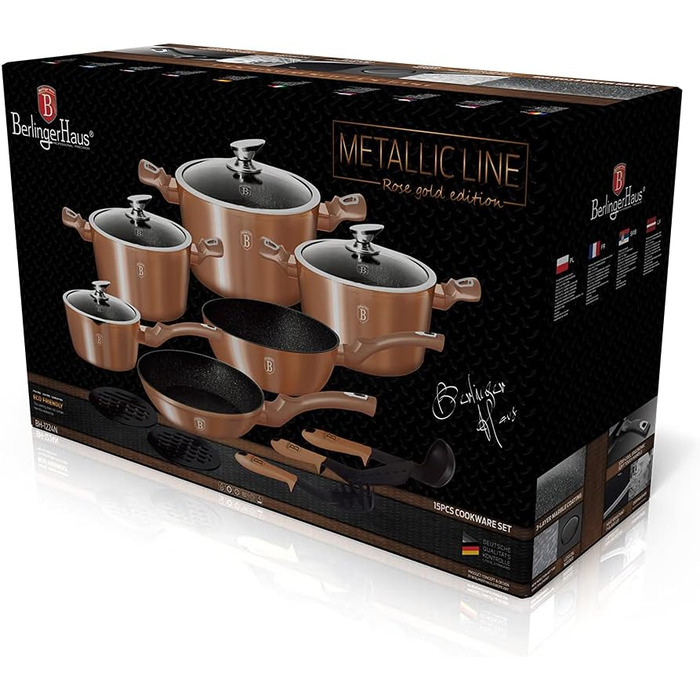 Набір кухонного посуду Berlinger Haus 15 предметів, металік, рожеве золото