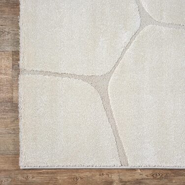 Килим Everest - сучасний коротковорсовий килим для вітальні та спальні з ефектом висоти-низькості, 3D ефект, висока щільність ворсу та приємна м'якість, дизайн Panglao, кремовий (200 x 290 см)