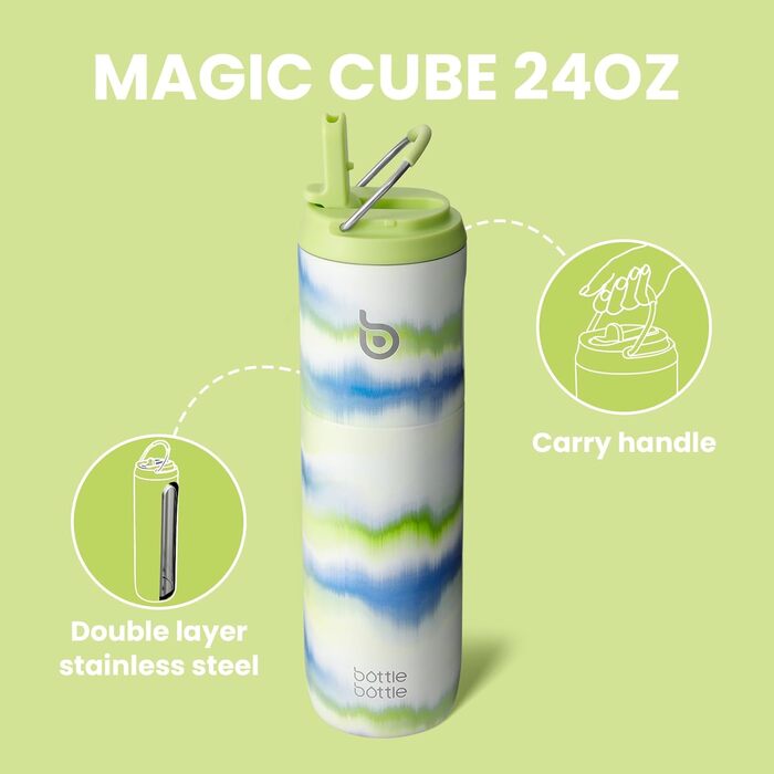 BOTTLE BOTTLE Insulated Stainless Steel Water Bottle 750 ml with Straw, Lid & Handle – Leak-Proof, BPA-Free, Double-Walled – Ideal Water Bottle for Sports, Travel & Fitness (Green) (Mist)