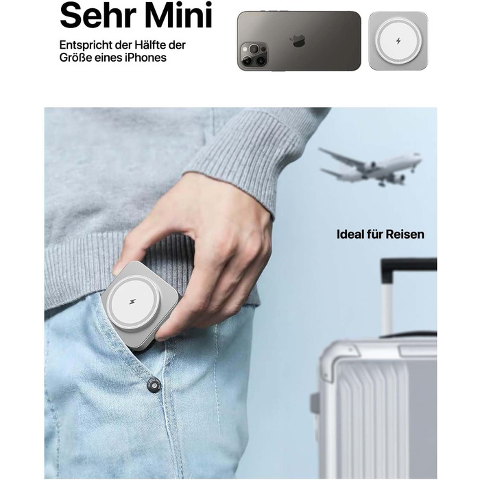 Бездротова зарядка MagSafe для Apple Watch та iPhone, сумісна з iPhone 16/15/14/13/12, iWatch, AirPods Pro 3/2 (срібна)