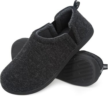 Чоловічі халапи-домашні тапочки Snug Leaves з м'якої штучної вовни та піни з пам'яттю, антиковзкі, теплі, з штучного Sherpa, з двосторонніми еластичними вставками, 44/45 EU, темно-сірий