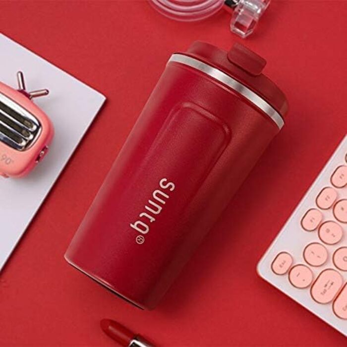 Термокружка з нержавіючої сталі SUNTQ - 510 мл, з подвійною стінкою, ізольована, з кришкою, багаторазова (Чорний)