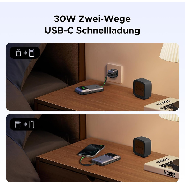 Power Bank UGREEN UNO 10000mAh з USB-C кабелем, 30W, 1 USB-C та 1 USB-A. Сумісний з iPhone 12-16, Galaxy S24 Ultra