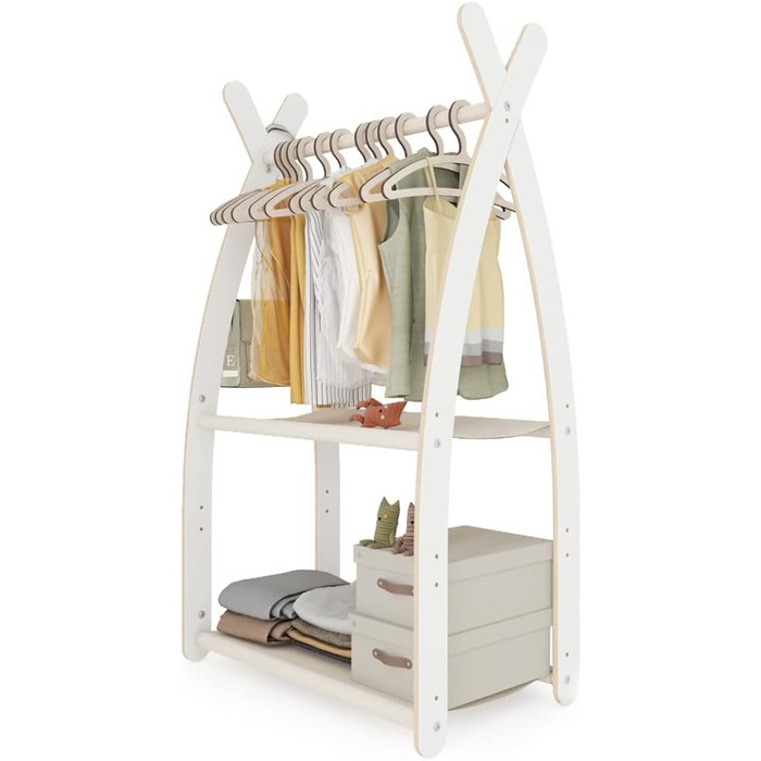 MAMOI® Clothes Rack Baby Nursery | Children's Clothes Rack 106x95x32cm / 53x95x32cm | Children's Clothes Stand Baby | Coat Rack | Baby Wardrobe | Children's Wardrobe | 100% ECO | Made in EU (1 Module - 2 Shelves, White - Beige)