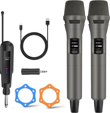 Aveek Бездротовий Караоке Мікрофон, Професійний Набір з 2 Мікрофонів, 2.4G, USB-C, 30м, для Партії та Вокалу