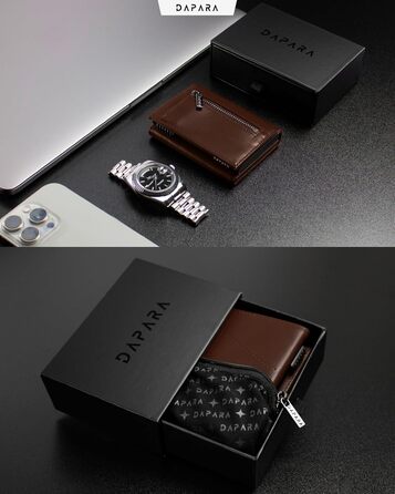 Чоловічий гаманець DAPARA з RFID-захистом | Тонкий гаманець для чоловіків з відділенням для монет | Гаманець-картхолдер на 12 карт | Коричневий гаманець Espresso Mini з натуральної шкіри