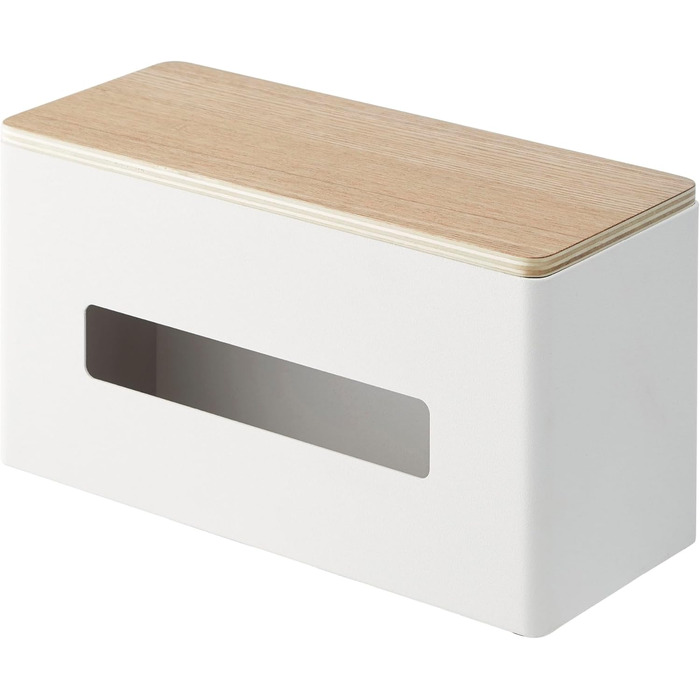 Yamazaki 4766 RIN Double-Sided Tissue Box, white, steel/plywood, minimalist, 26 x 11 x 14 cm