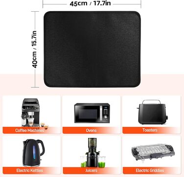 Термостійкий килимок 40 x 45 см - захист від нагріву для фритюрниці, стільниці, масло- та водовідштовхувальний, легко миється, чорний, 1 шт.