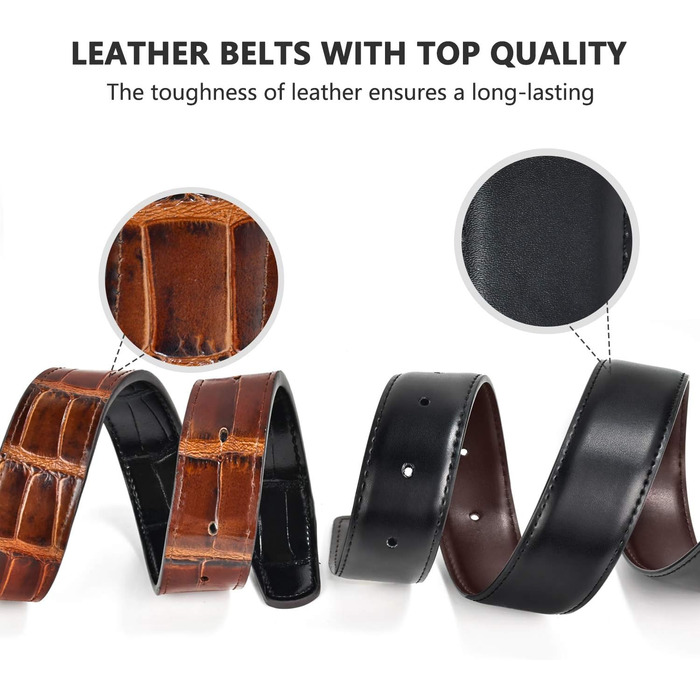 Чоловічі ремені 2 шт. Змінні, шкіряні, з натуральної шкіри крокодила, чорний та коричневий, 40-42 розмір