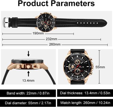 Чоловічий годинник OFF-CUP: аналоговий кварцовий хронограф з коричневим шкіряним ремінцем, з датою. Стильний годинник для чоловіків: casual, бізнес, класичний дизайн. Прекрасний подарунок (чорний колір)