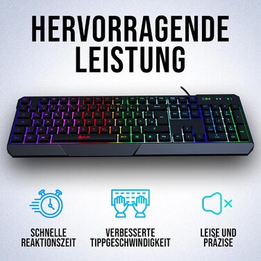 KLIM Chroma - ігрова клавіатура QWERTZ DE з підсвічуванням RGB, USB, водовідштовхувальна, ергономічна, для PC, Mac, PS5, PS4 - чорна