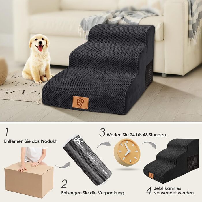 Сходинки для собак Myiosus: 2 сходинки, водонепроникні, протиковзкі, для диванів та ліжок, знімний чохол, портативні, підходять для котів та собак маленьких порід (Чорний)