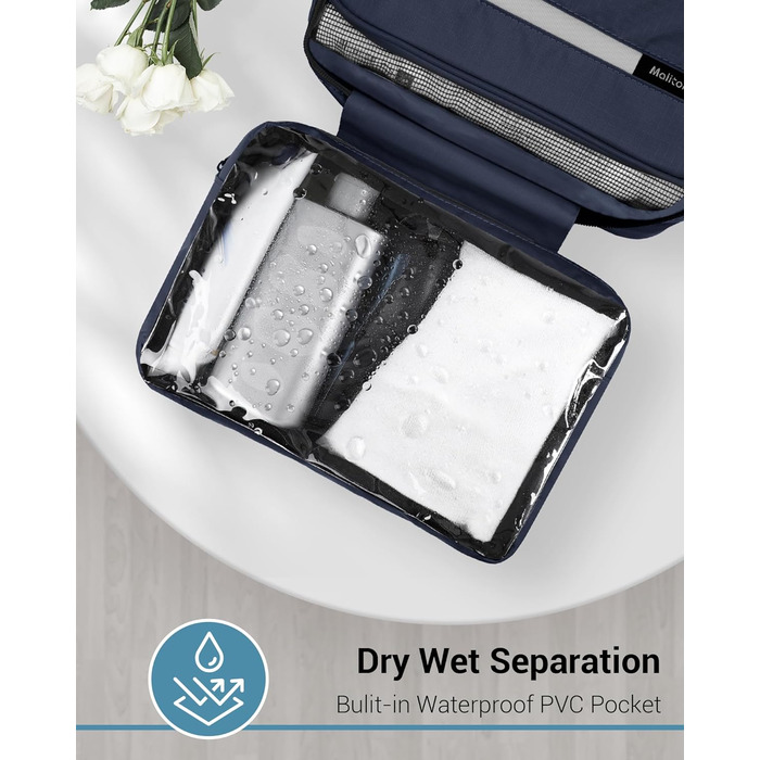 Сумка для туалетних речей Maliton: велика водонепроникна сумка для подорожей, спорту та басейну | 4 відділення | Складана | Navy Blue