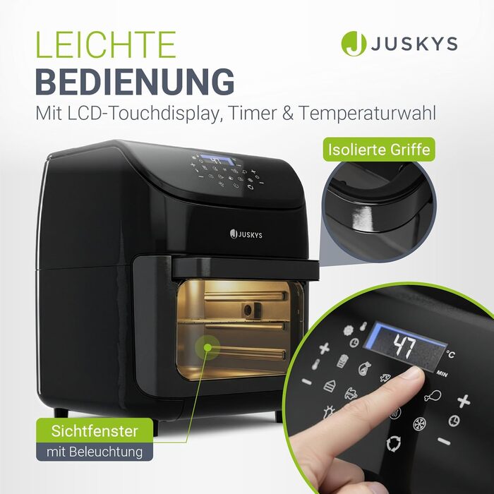 Фритюрниця повітряна Juskys® 12L, чорна, з LCD-дисплеєм, 10 програм, 25—200 °C, з аксесуарами