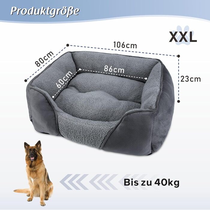 FURTIME Dog Bed for Medium and Large Dogs, Washable Fluffy Dog Basket, Non-Slip Dog Bed, Anti-Anxiety, 76x61x23cm (XXL(106x80x23cm))