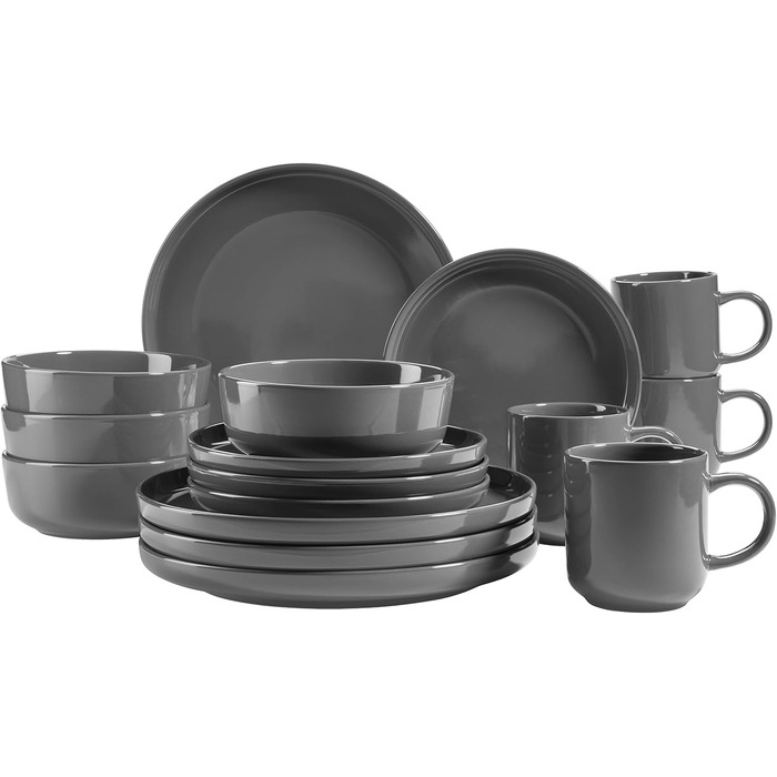 MÄSER Serie Alenia, Dinnerware Set for 4 people in modern Scandinavian design, 16-piece combination service made of ceramic in gray stoneware.