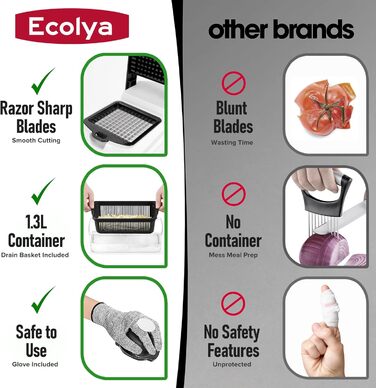 Ecolya 22-в-1 Багатофункціональний набір для нарізки овочів: нарізчик, спіралізатор, мандоліна, шинкувальник, нарізчик картоплі, нарізчик з хвилястим краєм, 13 сталевих лез