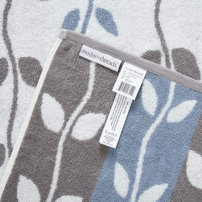 Amrapur Overseas Towel Set, 6-Piece, Dyed, Bio-Leaf Pattern, Jacquard/Solid, Ultra-Soft, 500 g/m², 100% Combed Cotton, Blue