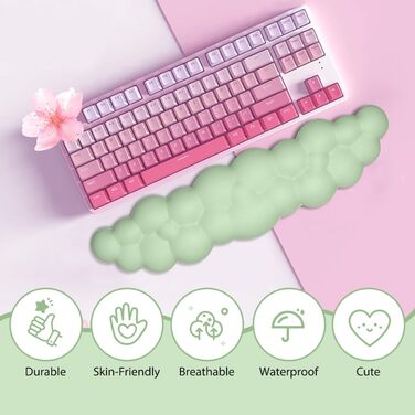 Підставка під зап'ястя JIKIOU Cloud з екошкіри та пам'ятіюючого пінопласту, ергономічна підкладка для клавіатури з протиковзаючою основою для ноутбука, Mac, геймінгу та офісу (колір: пастельний зелений)