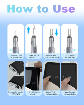 Професійний фрезер для нігтів ENGERWALL M95G: 40000 об/хв, акумулятор 24 год, бездротовий, з LCD, для гелю та акрилу