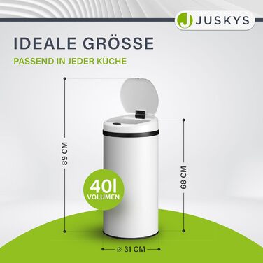 Відро для сміття Juskys з датчиком руху, 30 л, нержавіюча сталь, контактне відкриття, з кришкою для пакетів