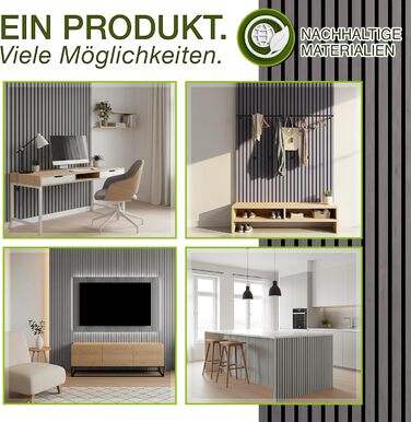 Акустичні 3D-панелі з дерева TRESKO для шумоізоляції стін, 120×60×2,1 см, колір Дуб сірий (набір 2 шт.) з вішалками для одягу