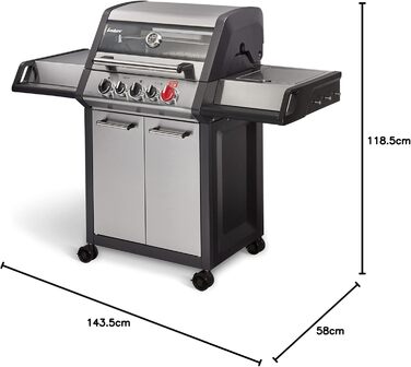 Газовий гриль Enders Monroe Pro 3 SIK Turbo з 3 нержавіючими пальниками, боковою конфоркою, інфрачервоним заднім пальником, оглядовим вікном PanoVision, системою HEAT RANGE, решіткою SWITCH GRID, зоною TURBO 800°C, легке очищення SIMPLE CLEAN