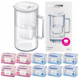 Скляний фільтр-кувшин Aquaphor Glass білий + 10 фільтрів Maxfor (4Mg+6)