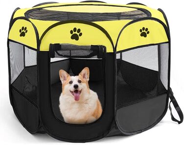 Змінний вольєр для цуценят, вольєр для тварин, вольєр для собак, 74x74x43 см, клітка для котів на вулицю та в приміщення, матеріал Оксфорд, для собак, котів, кроликів, дрібних тварин (жовтий)