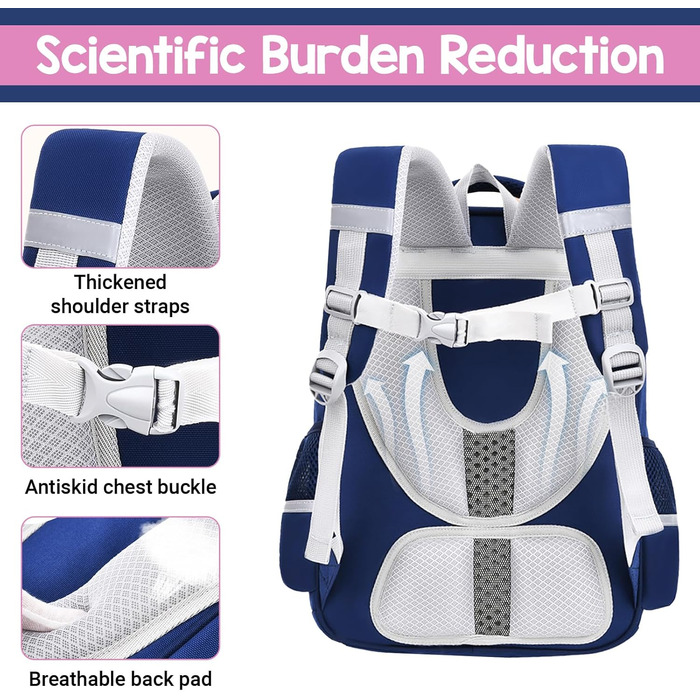 Шкільний рюкзак для хлопчика IvyH, 2-5 клас, 20 літрів. Ергономічний дитячий рюкзак для початкової школи, водонепроникний. Підходить для хлопчиків 8-12 років (темно-синій, рожевий)