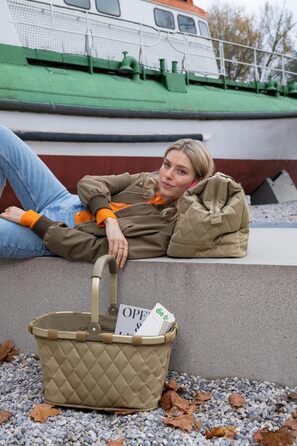 Кошик для покупок reisenthel carrybag frame Rhombus Olive, міцний, водовідштовхувальний, з внутрішньою кишенею, елегантний дизайн