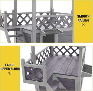 Будинок для собак та котів Aivituvin Feral з 2 поверхами та сходами (сірий), L-09