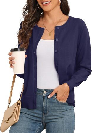 Кардиган PrinStory з в'язаного полотна з круглою горловиною, колір морської хвилі (XL)