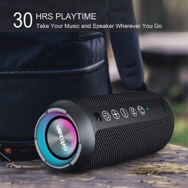 Портативна Bluetooth колонка Ortizan з RGB підсвічуванням, IPX7, 30 годин роботи, Bass Boost, TWS, AUX, TF картка, мікрофон (чорний)
