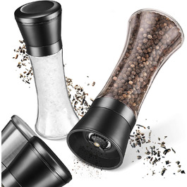 Набір з 2 мельниць для солі та перцю з регульованим керамічним жорном, нержавіюча сталь, придатні для миття в посудомийній машині, чорний, 19,2x6,5 см