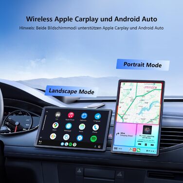 Портативна автомагнітола Krunia 8'' з Apple CarPlay і Android Auto, 1440x900 HD-дисплей, магнітне кріплення, OTA-оновлення, камера заднього виду, Bluetooth, голосове керування, GPS-навігація
