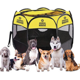 Складний водовідштовхуючий забірчик для цуценят, собак, котів та кроликів Animal House: портативний, для дому, 74x74x43 см (жовтий)