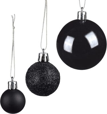 Relaxdays Christmas Baubles, Set of 100, Christmas Decoration, Matte, Glossy, Glittering, Christmas Tree Balls ∅ 3, 4 & 6 cm, Black, 10027269_46