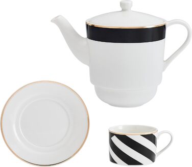 Mikasa Luxe Deco Porcelain Tea Set for One, Tea Set for One Person with Teapot, Cup, and Saucer, Stackable Tea Set, Dishwasher Safe