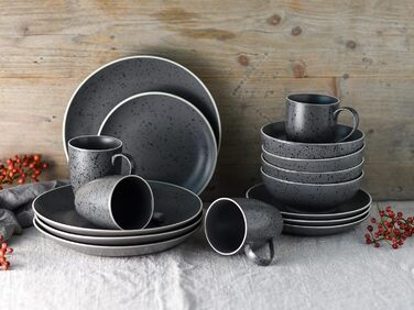 CreaTable Серія INDUSTRIAL GOLD: 16-частинний посуд для 4 осіб (Антрацит), комбінований сервіз зі штучного каміння, сумісний з мийною машиною та мікрохвильовою піччю