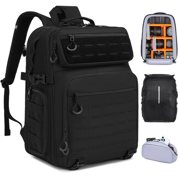 Рюкзак для камери FRETHIND: водонепроникний фоторюкзак для Canon, Nikon, Sony, дрона, об'єктива та ноутбука (з дощовиком), чорний