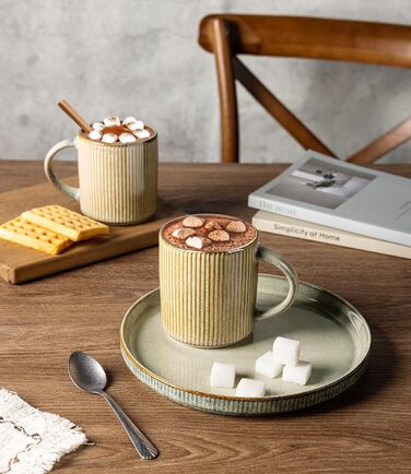 Набір посуду з каменю GBhome на 6 осіб, 18 предметів, ручна робота, реактивна глазур, мікрохвильова та посудомийна безпека, глибокий зелений колір (Desret Salbei), включає чашки (6 шт.)