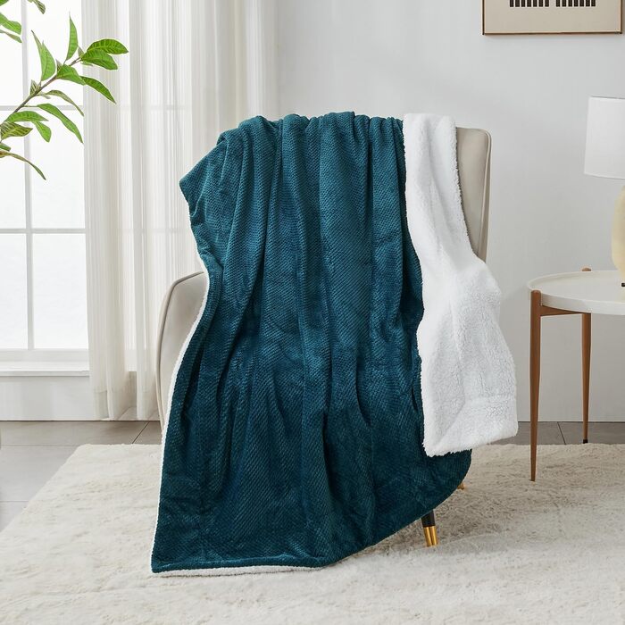 Плюшевий плед SOCHOW з флісу, 220x240 см, блакитно-зелений | Плед для ліжка, дивана, крісла