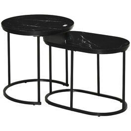 HOMCOM 2-Piece Round Oval Nesting Coffee Table Set - Holds up to 30 kg, Stackable - MDF & Steel Coffee Table, Black - Ø50 x 50 x 5H cm - For Living Room